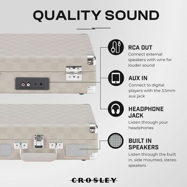 Crosley Cruiser Plus Portable Turntable Almond Checkerboard
