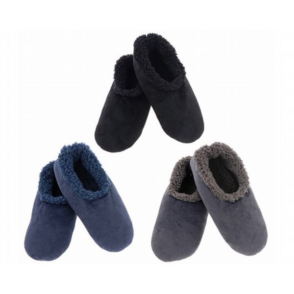 Snoozies! Modern Brushed Cord Slippers Non-Slip Soles Navy
