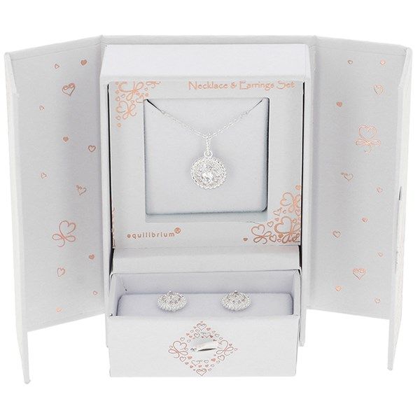 Equilibrium Gift Set Silver Plated Solitaire Necklace & Earrings