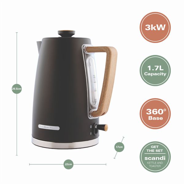 Hamilton Beach Kettle And Toaster Set Scandi Collection Black