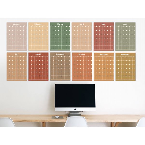 Large Monthly Undated A3 Wall Planner | 12 Pages | Muted
