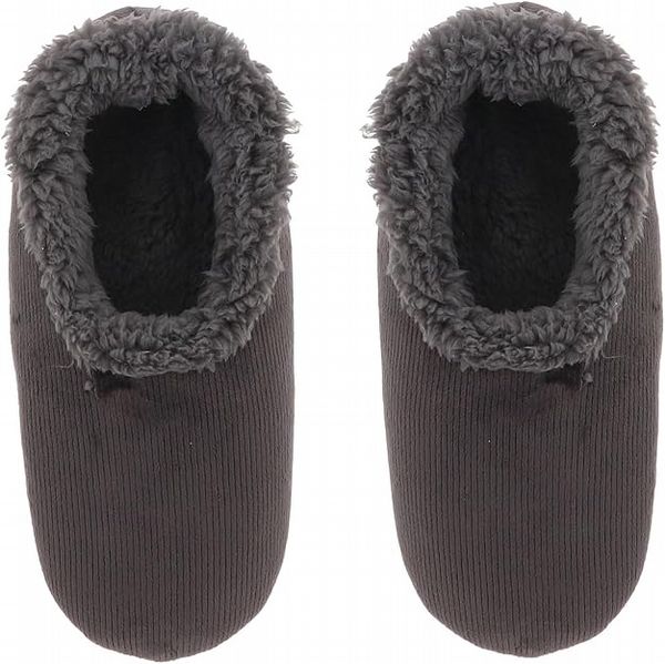 Snoozies! Modern Brushed Cord Slippers Non-Slip Soles Charcoal