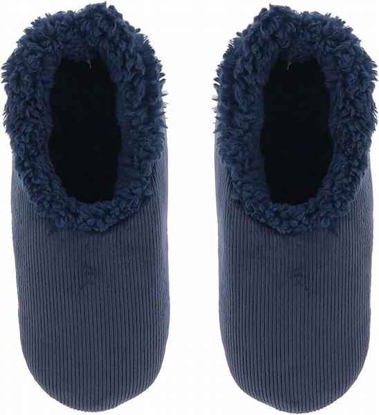 Snoozies! Modern Brushed Cord Slippers Non-Slip Soles Navy