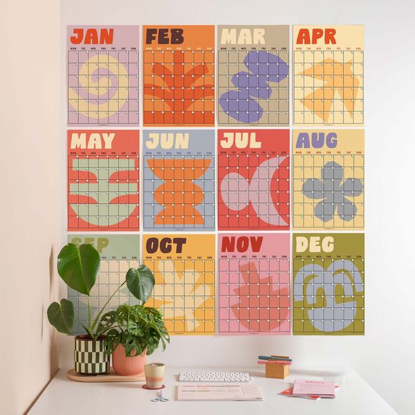 Large Monthly Undated A3 Wall Planner | 12 Pages | Earthy Shapes