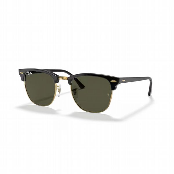 Rayban Clubmaster Black On Gold With Green Lens