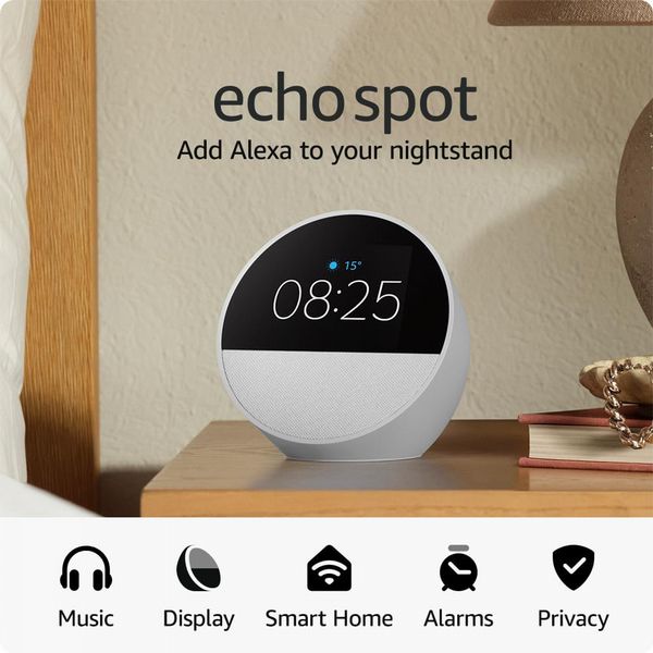 All-New Echo Spot Smart Alarm Clock Glacier White