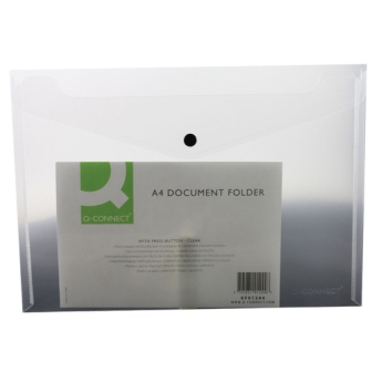 Q-Connect Document Folder Plastic A4 Clear Popper (Pack of 12) KF01244Q - Pack of 12