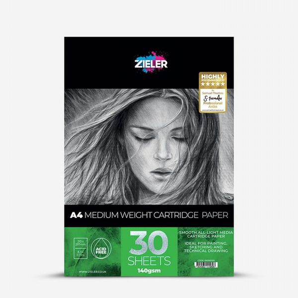 Zieler : Cartridge Pad : Medium Weight : 140gsm : 30 Sheets : A4