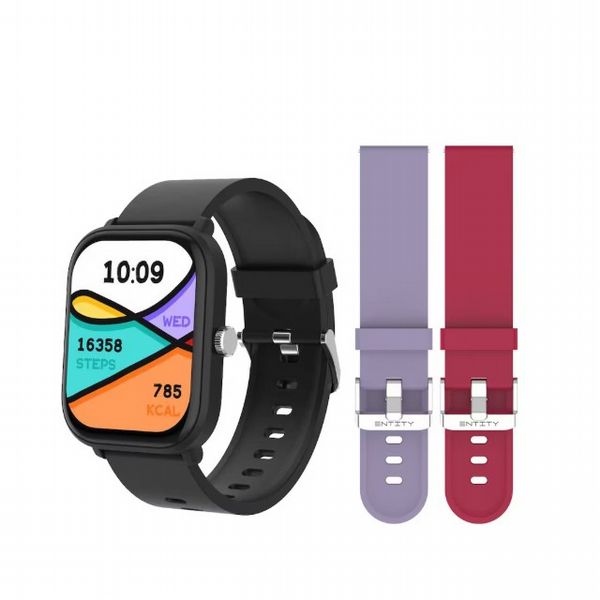 Entity Aero Smartwatch Black with Berry And Lilac Silicone Straps